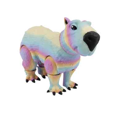 Capybara – animal flexi imprimé en 3D, coloris arc-en-ciel pastel