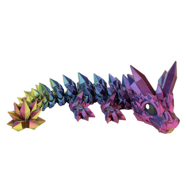 Cucciolo di drago cristallino – drago flexi stampato in 3D, colore blu-giallo-fucsia olografico