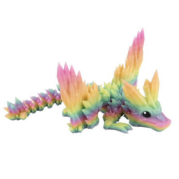 Winged Crystal Baby Dragon – 3D printed flexi dragon in glowing rainbow