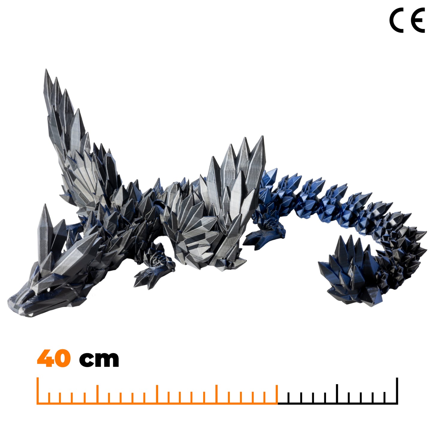 Okřídlený krystalový dračí dospělák - Černo-modro-stříbrná