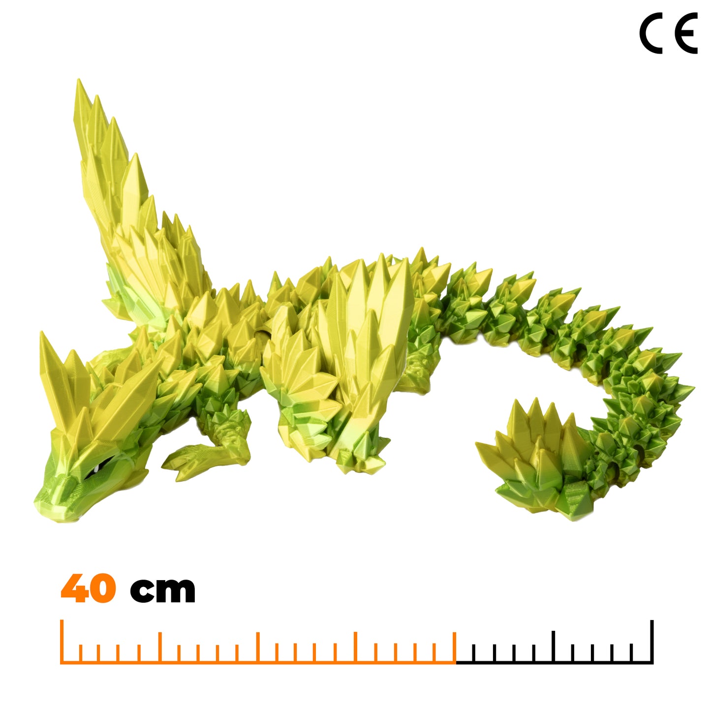 Ausgewachsener geflügelter Kristall-Drache – Grün-Gelb