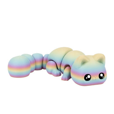 Gatto carino – animaletto flexi stampato in 3D, colore arcobaleno pastello