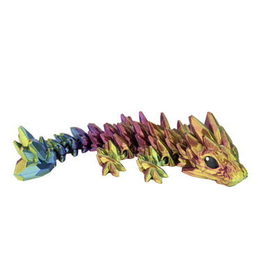 Cucciolo di drago prezioso – drago flexi stampato in 3D, colore blu-giallo-fucsia olografico