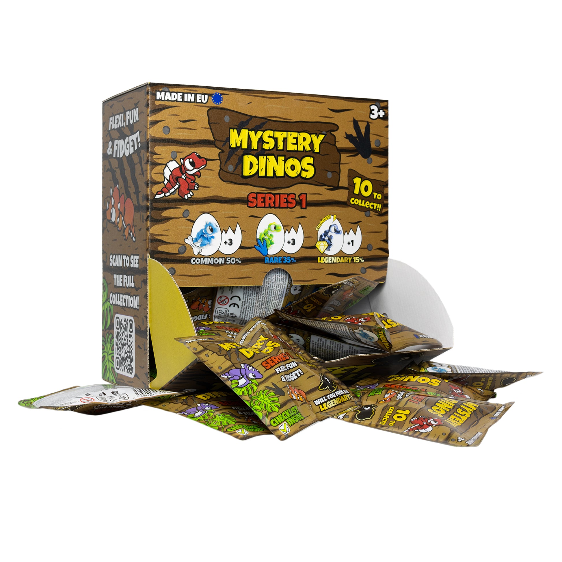 Retail display box with 24 Mystery Dinosaurs Series 1 packs – rear view