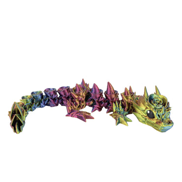 Flower Baby Dragon – 3D printed flexi dragon in holographic blue-yellow-fuchsia