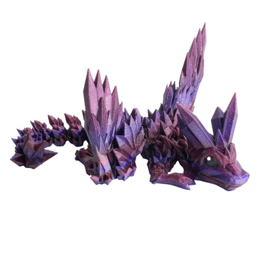 Winged Crystal Baby Dragon – 3D printed flexi dragon in glitter purple