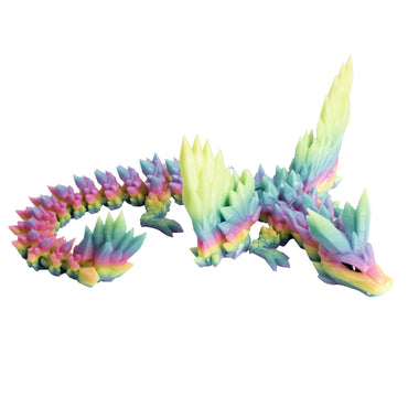 Adult Winged Crystal Dragon – 3D printed flexi dragon in glowing rainbow