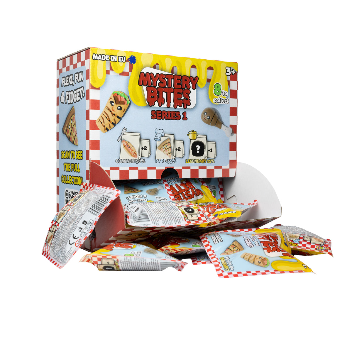 Verkaufsbox mit 24 Mystery-Bites-Päckchen der Serie 1 – Rückansicht