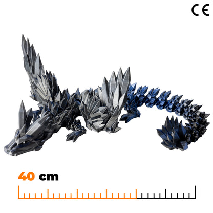 Okřídlený krystalový dračí dospělák - Černo-modro-stříbrná