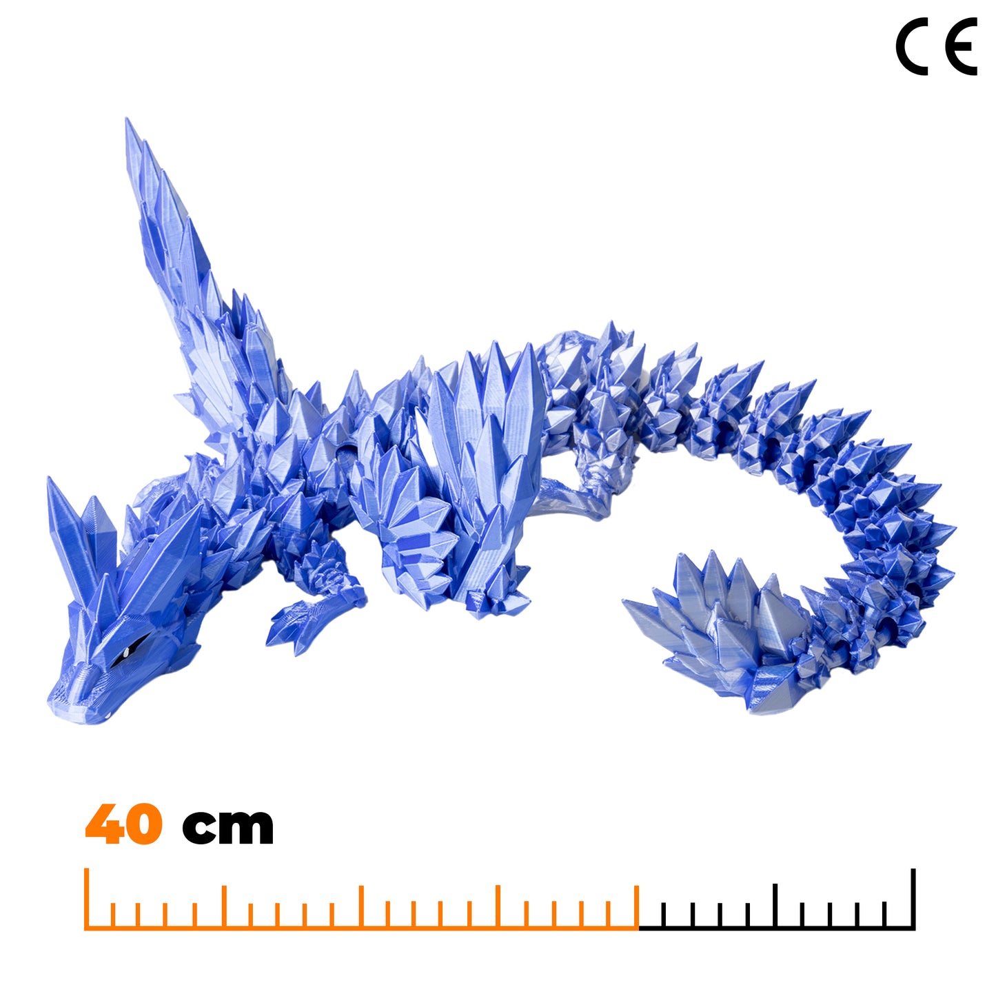 Ausgewachsener geflügelter Kristall-Drache – Blau-Weiß